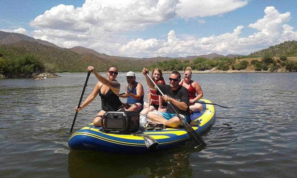 kayak floating group